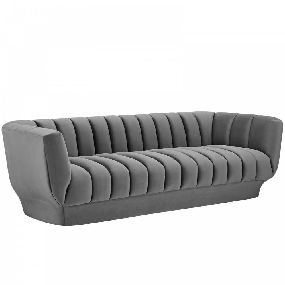 Entertain Vertical Channel Tufted Performance Velvet Sofa and Armchair Set, Gray
