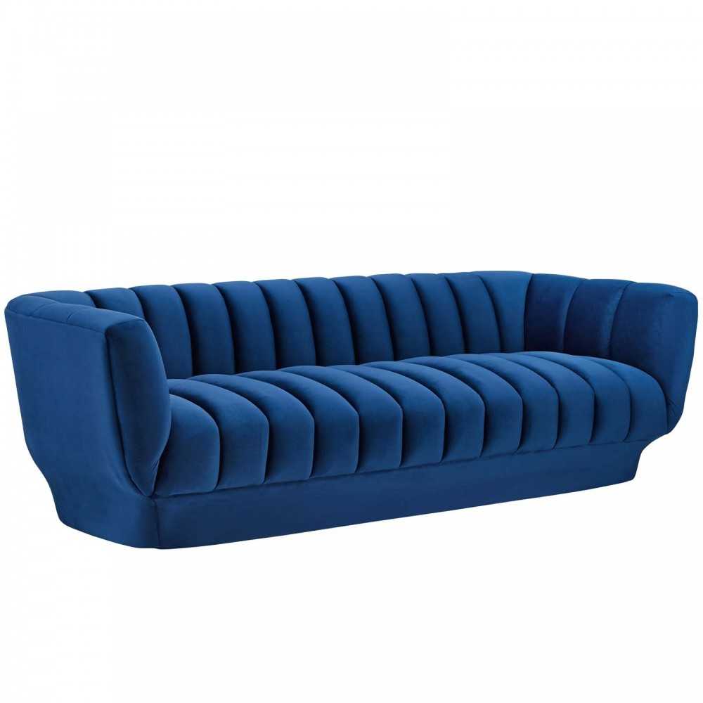 Entertain Vertical Channel Tufted Performance Velvet Sofa and Armchair Set, Navy