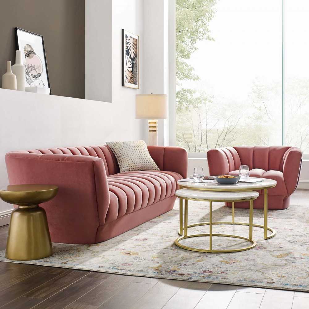 Entertain Vertical Channel Tufted Performance Velvet Sofa and Armchair Set, Dusty Rose