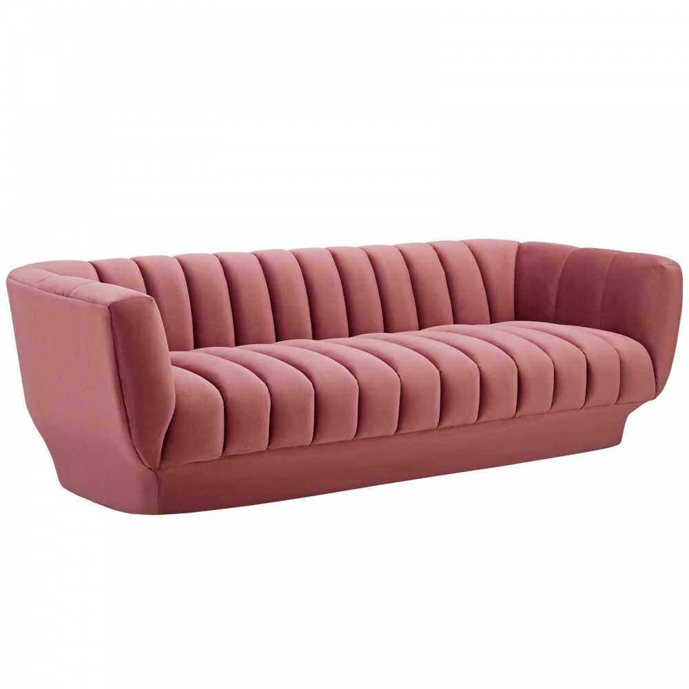 Entertain Vertical Channel Tufted Performance Velvet Sofa and Armchair Set, Dusty Rose