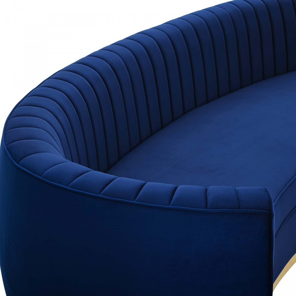 Enthusiastic Vertical Channel Tufted Curved Performance Velvet Sofa, Navy
