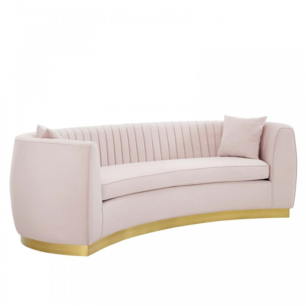 Enthusiastic Vertical Channel Tufted Curved Performance Velvet Sofa, Pink
