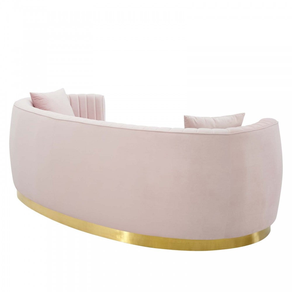 Enthusiastic Vertical Channel Tufted Curved Performance Velvet Sofa, Pink