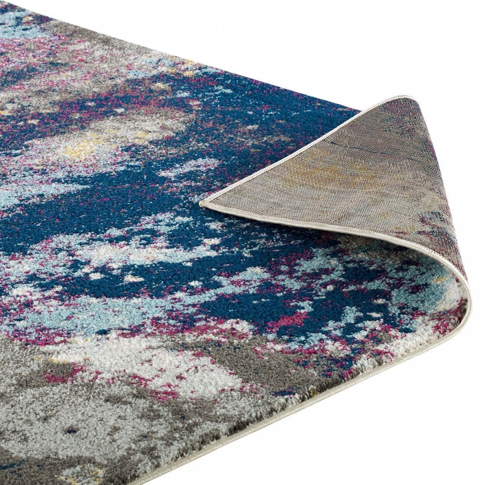 Entourage Adeline Contemporary Modern Abstract 8x10 Area Rug, Blue, Gray, Yellow, Ivory, Pink