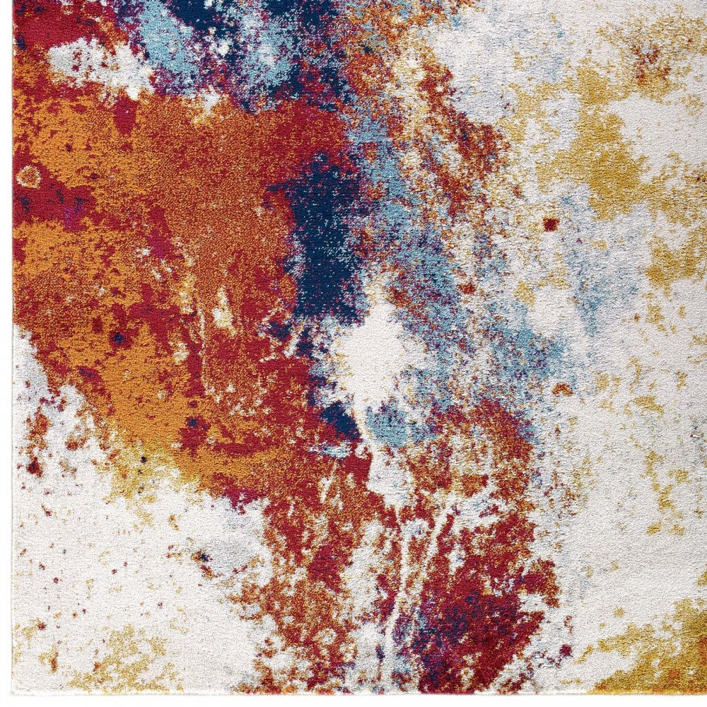 Entourage Adeline Contemporary Modern Abstract 8x10 Area Rug, Red, Orange, Yellow, Blue, Ivory