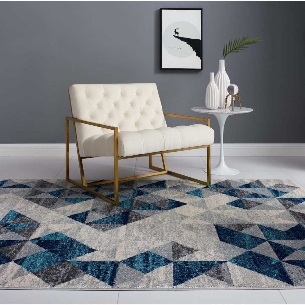 Entourage Elettra Distressed Geometric Triangle Mosaic 5x8 Area Rug, Gray and Blue