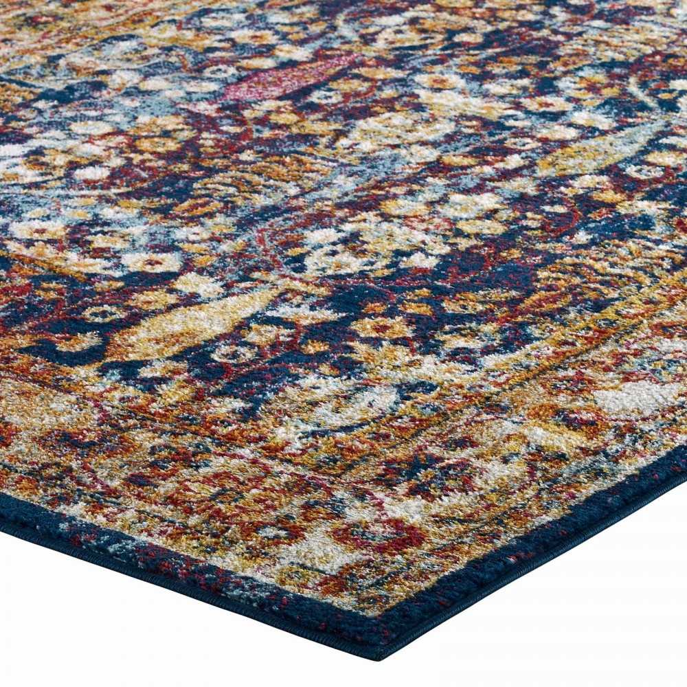 Entourage Jessa Distressed Vintage Floral Lattice 5x8 Area Rug, Blue, Orange, Yellow, Red