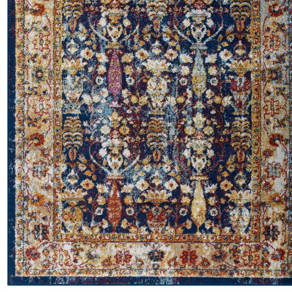 Entourage Jessa Distressed Vintage Floral Lattice 5x8 Area Rug, Blue, Orange, Yellow, Red