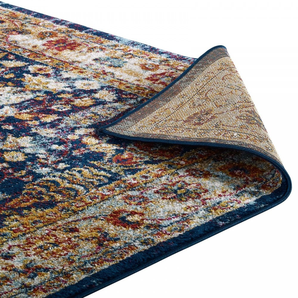 Entourage Jessa Distressed Vintage Floral Lattice 5x8 Area Rug, Blue, Orange, Yellow, Red