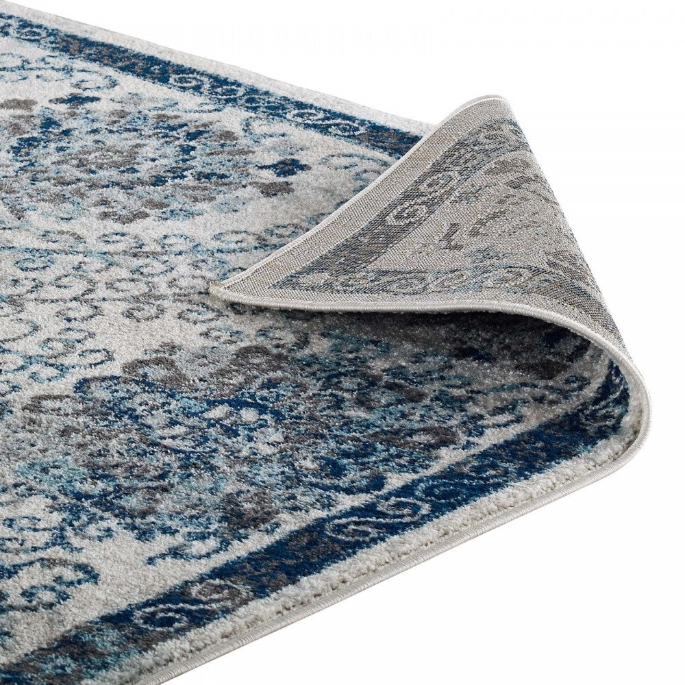 Entourage Kensie Distressed Floral Moroccan Trellis 5x8 Area Rug, Ivory and Blue