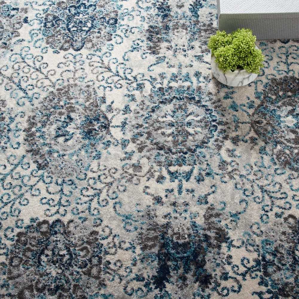 Entourage Kensie Distressed Floral Moroccan Trellis 5x8 Area Rug, Ivory and Blue