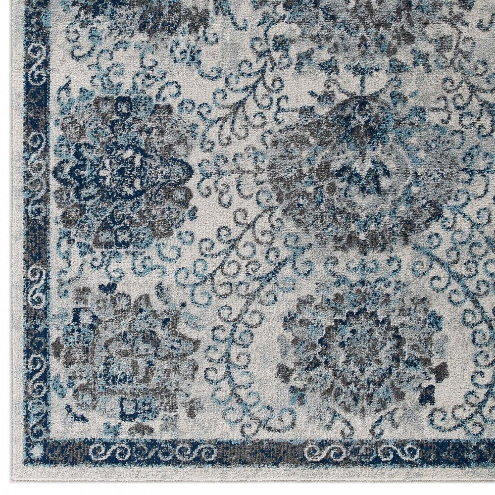 Entourage Kensie Distressed Floral Moroccan Trellis 5x8 Area Rug, Ivory and Blue