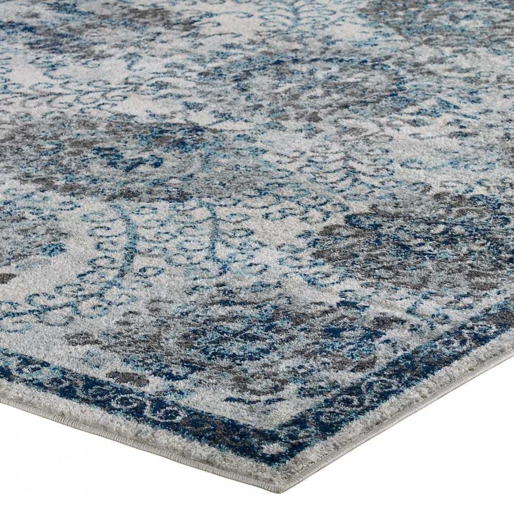 Entourage Kensie Distressed Floral Moroccan Trellis 5x8 Area Rug, Ivory and Blue