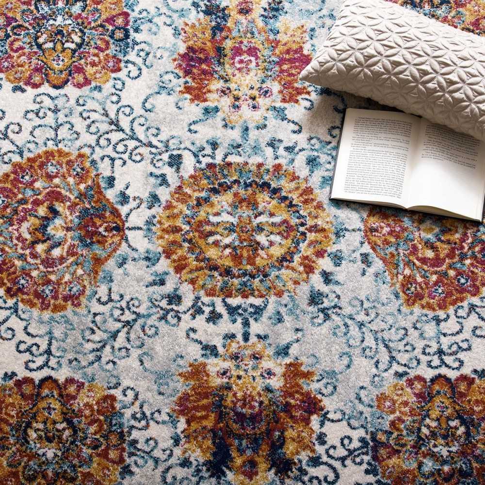 Entourage Kensie Distressed Floral Moroccan Trellis 5x8 Area Rug, Ivory, Blue, Red,Orange,Yellow