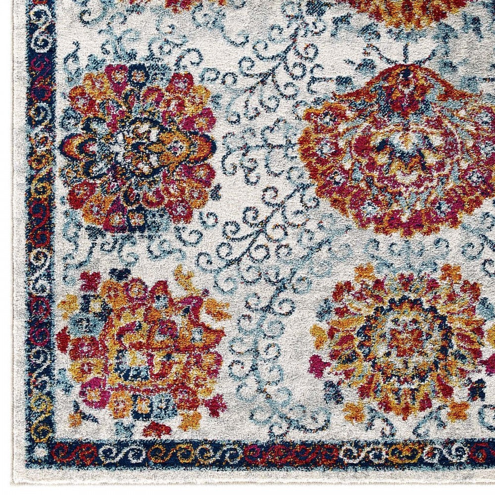 Entourage Kensie Distressed Floral Moroccan Trellis 5x8 Area Rug, Ivory, Blue, Red,Orange,Yellow