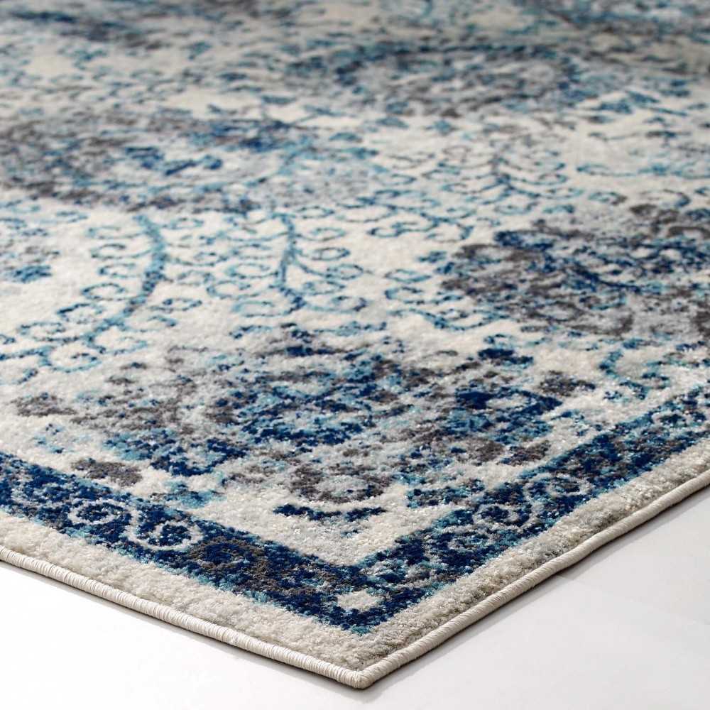 Entourage Kensie Distressed Floral Moroccan Trellis 8x10 Area Rug, Ivory and Blue