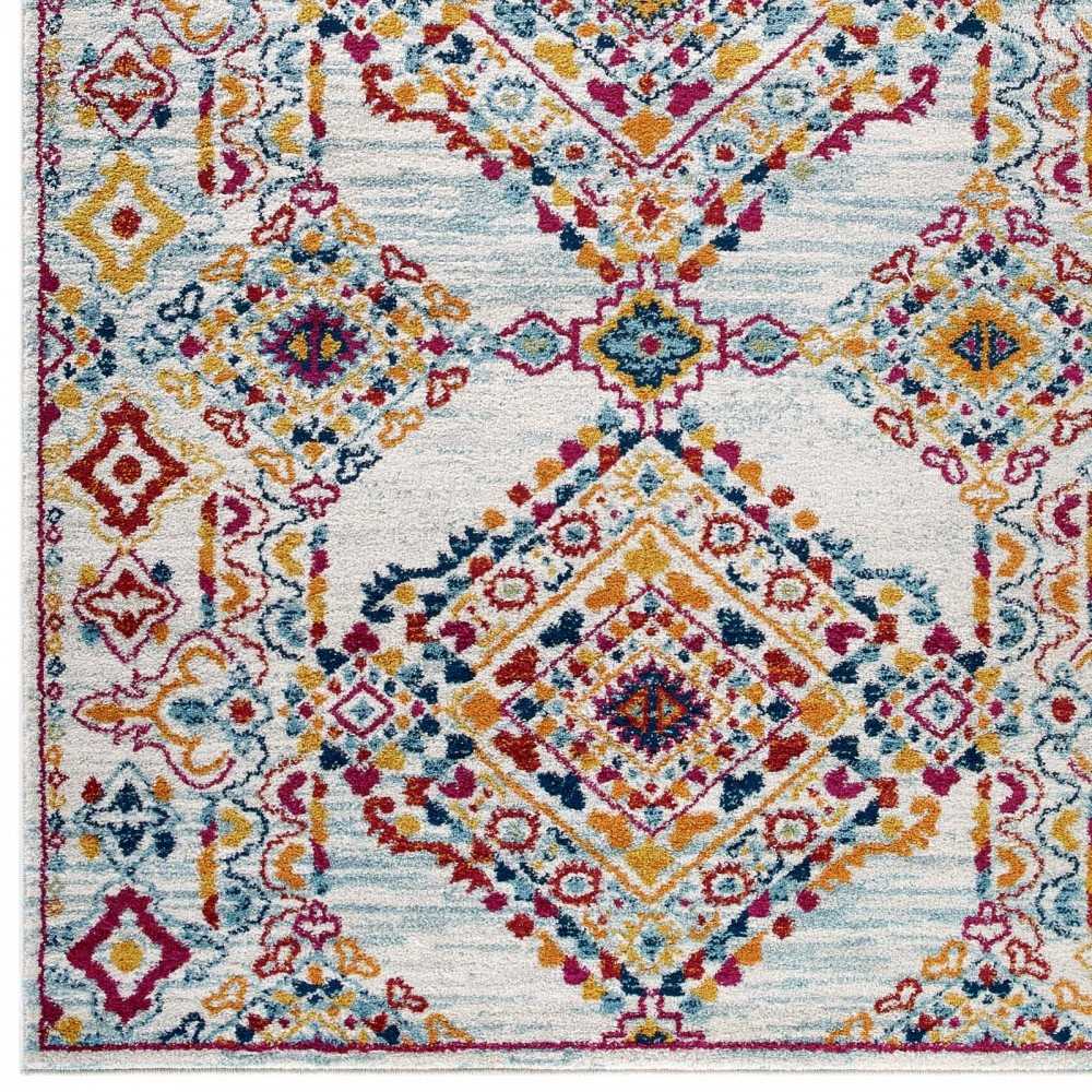 Entourage Khalida Distressed Floral Lattice 8x10 Area Rug, Ivory, Blue, Orange, Yellow, Red
