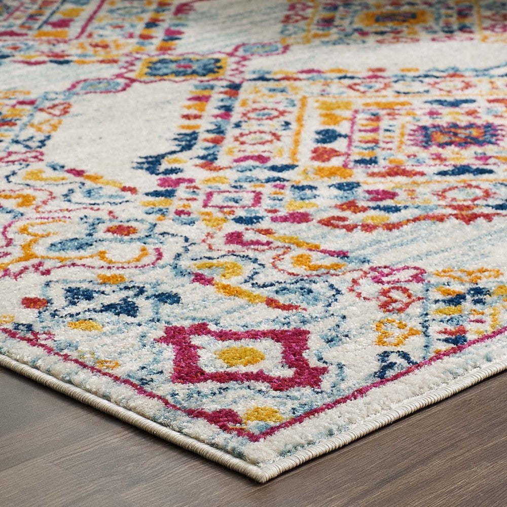 Entourage Khalida Distressed Floral Lattice 8x10 Area Rug, Ivory, Blue, Orange, Yellow, Red