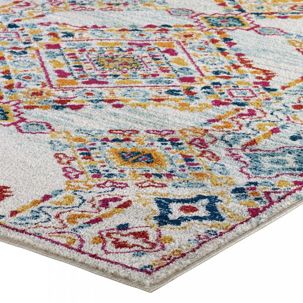 Entourage Khalida Distressed Floral Lattice 8x10 Area Rug, Ivory, Blue, Orange, Yellow, Red