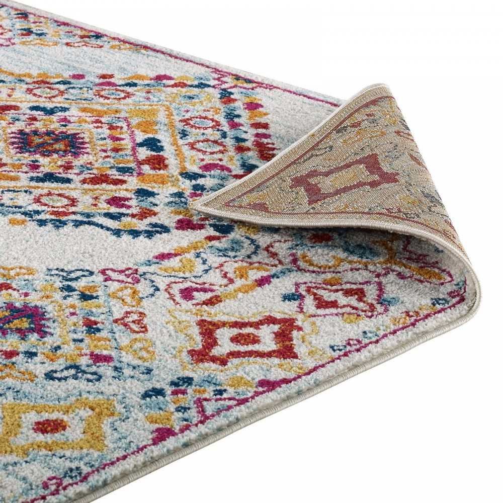 Entourage Khalida Distressed Floral Lattice 8x10 Area Rug, Ivory, Blue, Orange, Yellow, Red