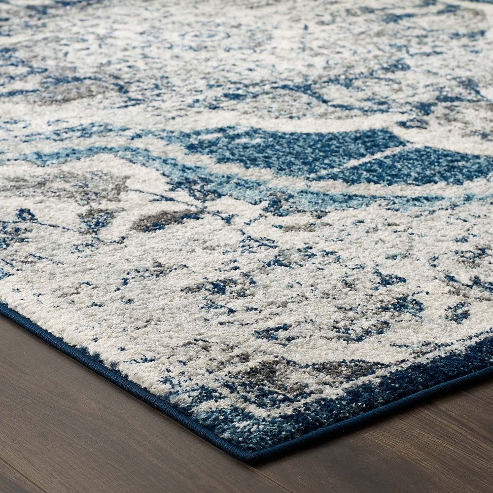 Entourage Malia Distressed Vintage Floral Persian Medallion 5x8 Area Rug, Ivory and Blue