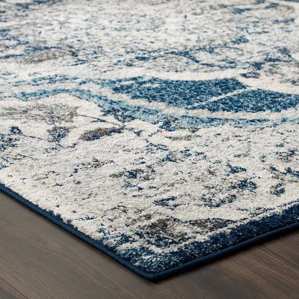 Entourage Malia Distressed Vintage Floral Persian Medallion 8x10 Area Rug, Ivory and Blue