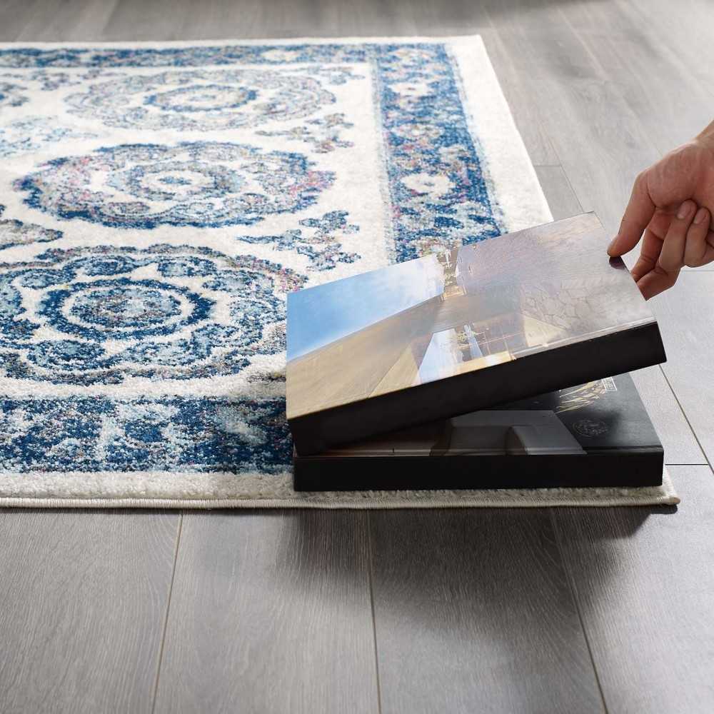 Entourage Odile Distressed Floral Moroccan Trellis 5x8 Area Rug, Ivory and Blue