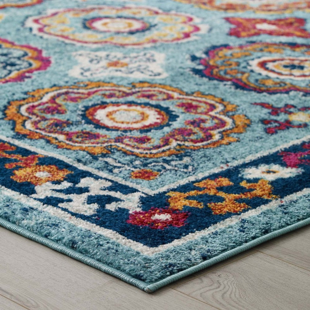 Entourage Odile Distressed Floral Moroccan Trellis 8x10 Area Rug, Blue, Red, Orange Yellow