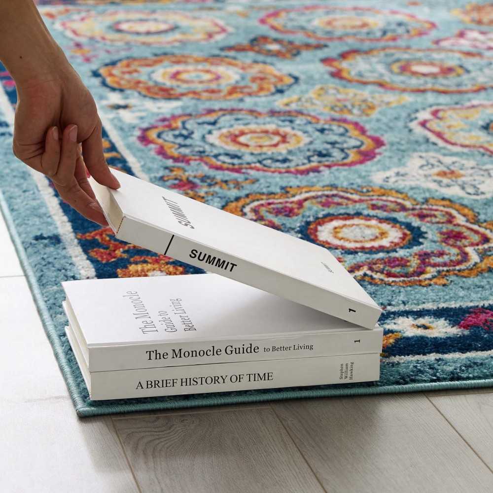 Entourage Odile Distressed Floral Moroccan Trellis 8x10 Area Rug, Blue, Red, Orange Yellow