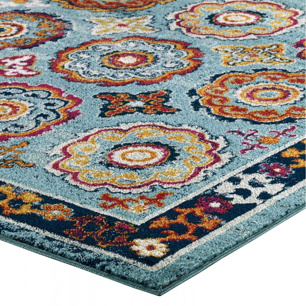 Entourage Odile Distressed Floral Moroccan Trellis 8x10 Area Rug, Blue, Red, Orange Yellow