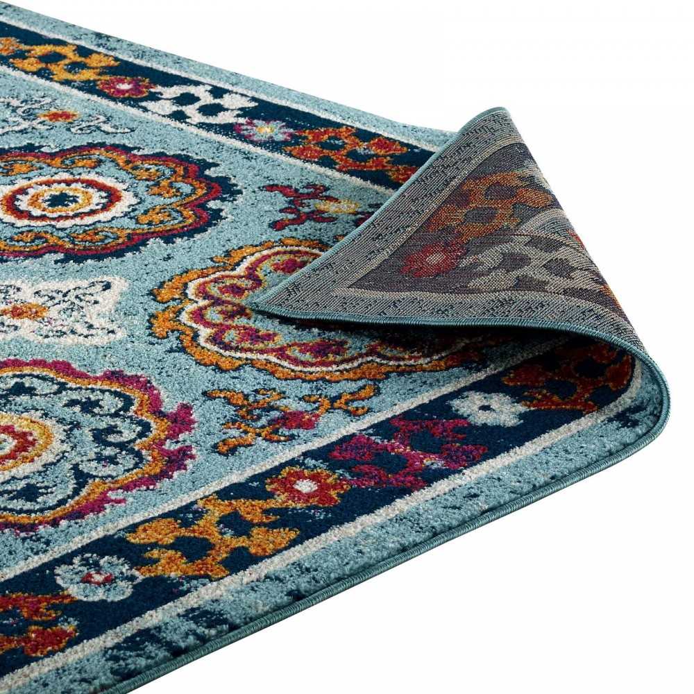 Entourage Odile Distressed Floral Moroccan Trellis 8x10 Area Rug, Blue, Red, Orange Yellow