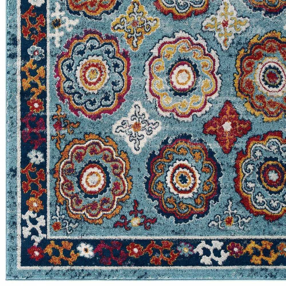Entourage Odile Distressed Floral Moroccan Trellis 8x10 Area Rug, Blue, Red, Orange Yellow