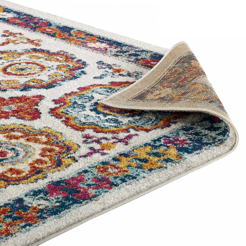 Entourage Odile Distressed Floral Moroccan Trellis 8x10 Area Rug, Ivory, Blue, Red, Orange, Yellow