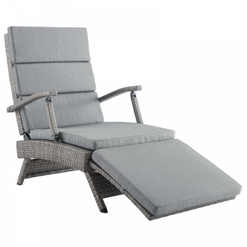 Envisage Chaise Outdoor Patio Wicker Rattan Lounge Chair, Light Gray Gray