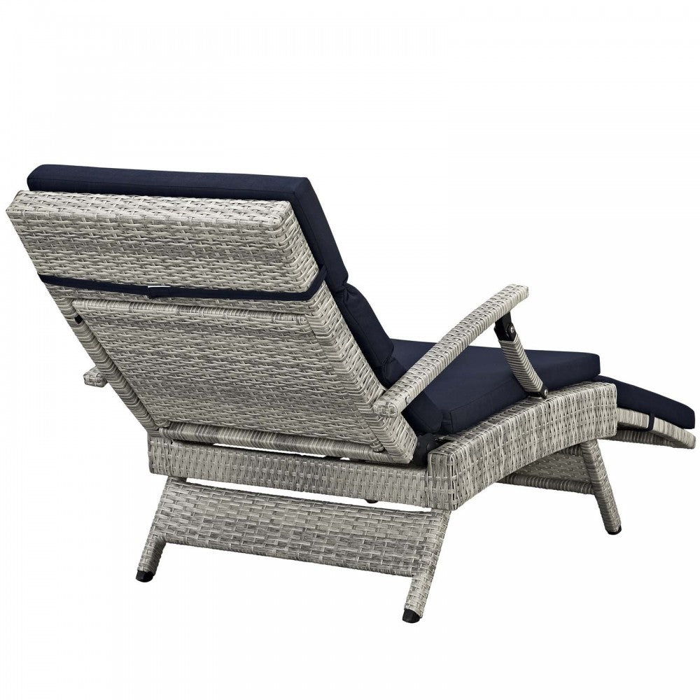 Envisage Chaise Outdoor Patio Wicker Rattan Lounge Chair, Light Gray Navy