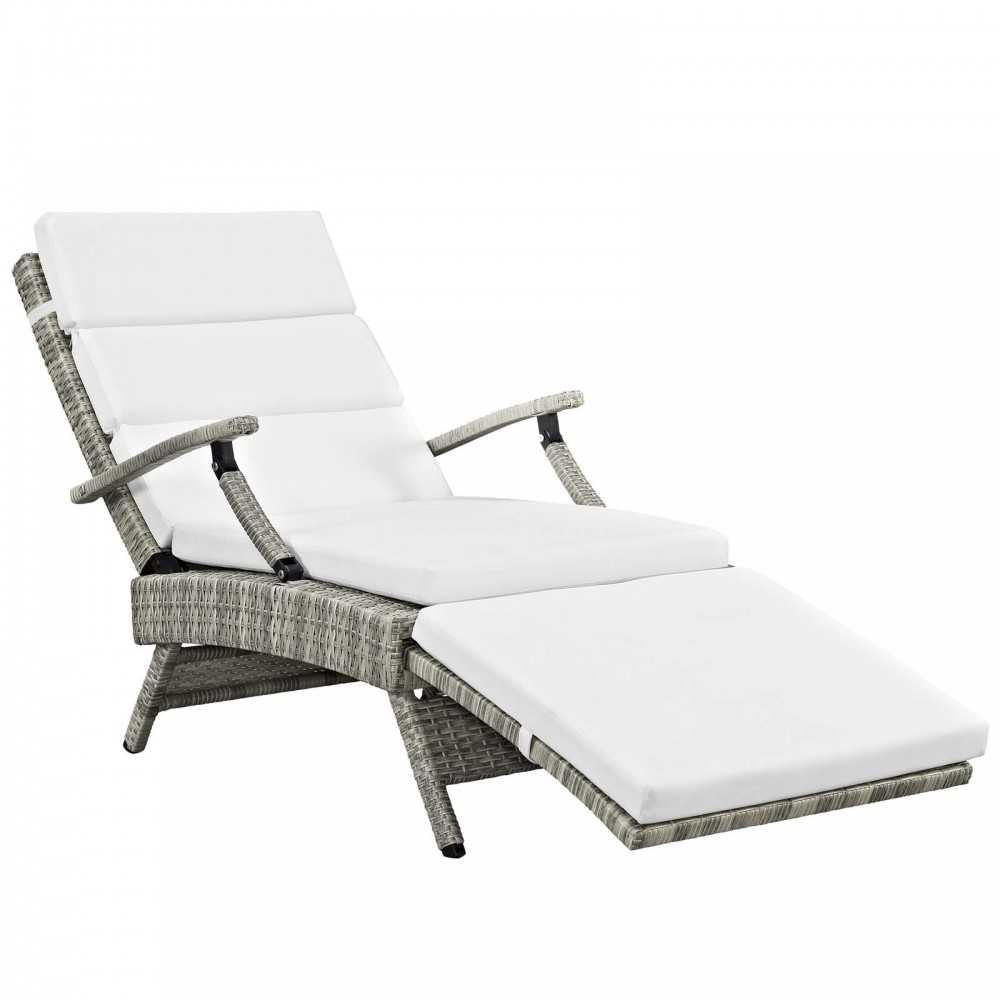 Envisage Chaise Outdoor Patio Wicker Rattan Lounge Chair, Light Gray White