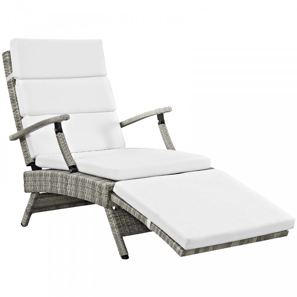 Envisage Chaise Outdoor Patio Wicker Rattan Lounge Chair, Light Gray White