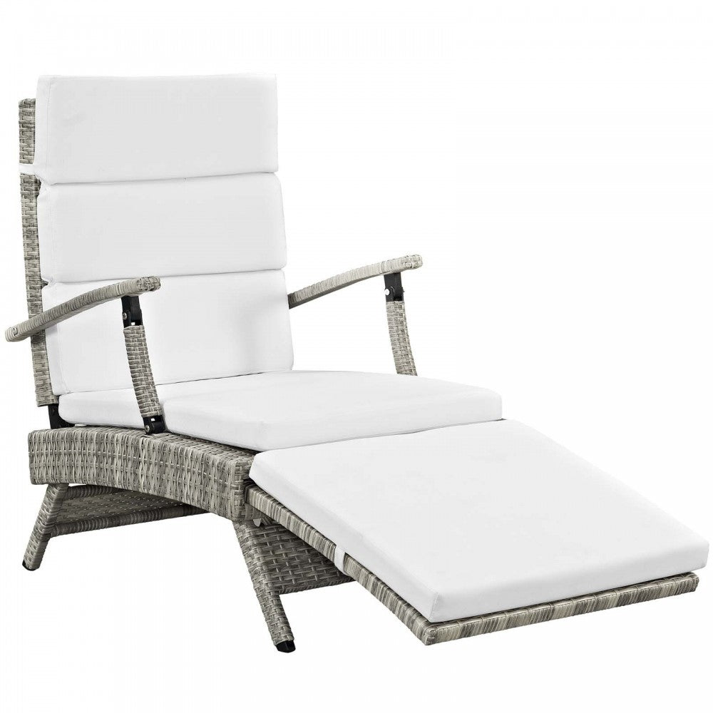 Envisage Chaise Outdoor Patio Wicker Rattan Lounge Chair, Light Gray White