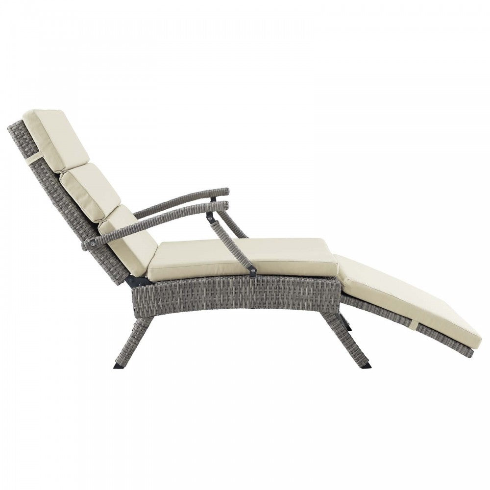 Envisage Chaise Outdoor Patio Wicker Rattan Lounge Chair, Light Gray Beige