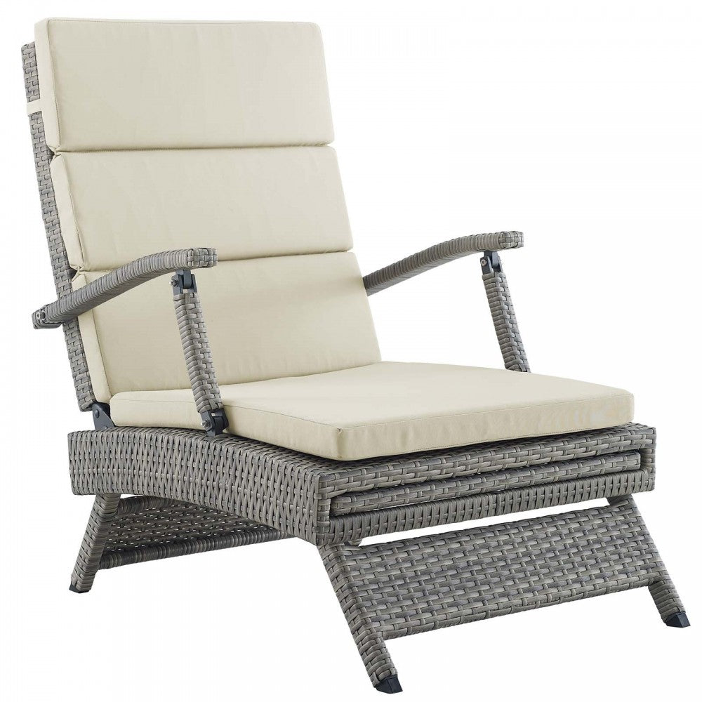 Envisage Chaise Outdoor Patio Wicker Rattan Lounge Chair, Light Gray Beige