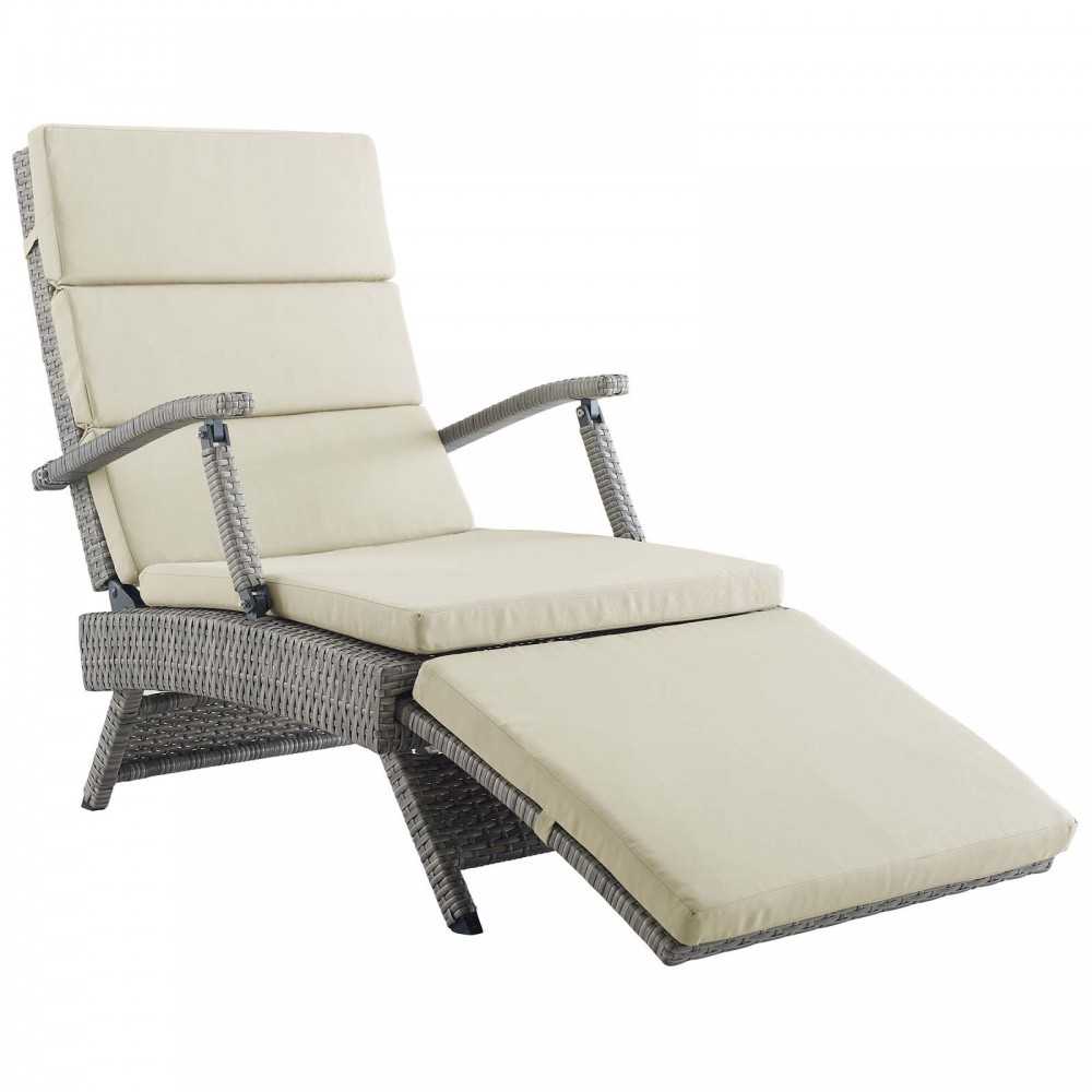 Envisage Chaise Outdoor Patio Wicker Rattan Lounge Chair, Light Gray Beige
