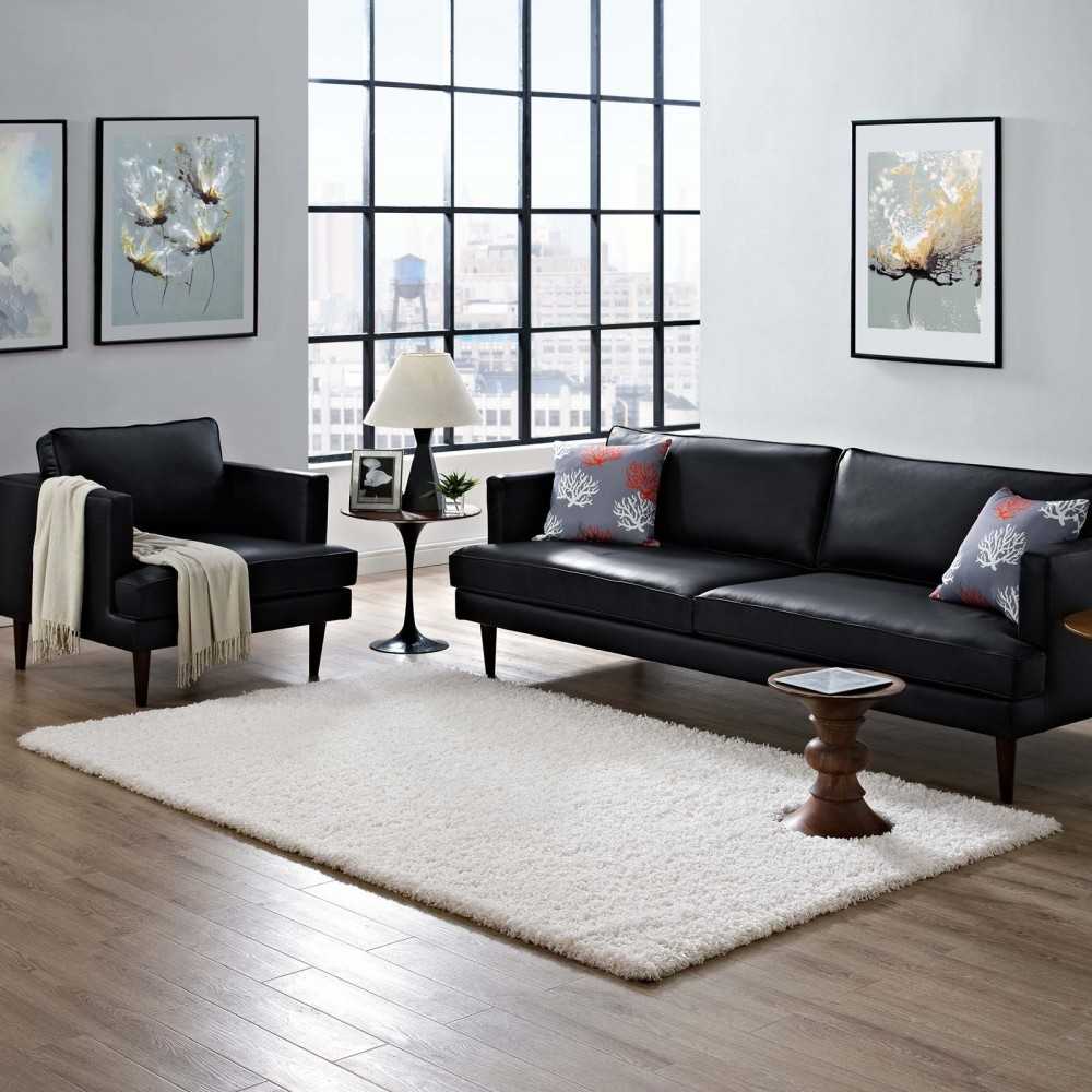 Enyssa Solid 5x8 Shag Area Rug, Ivory White