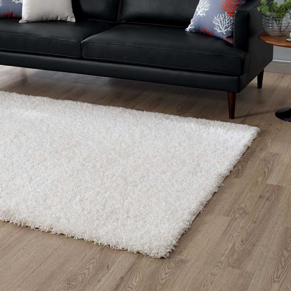 Enyssa Solid 5x8 Shag Area Rug, Ivory White