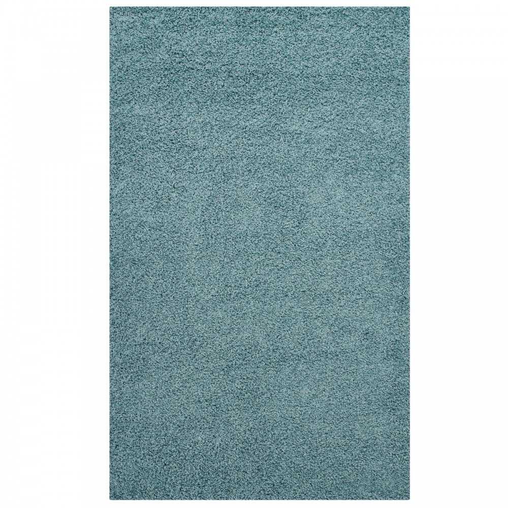 Enyssa Solid 5x8 Shag Area Rug, Aqua Blue and Ivory
