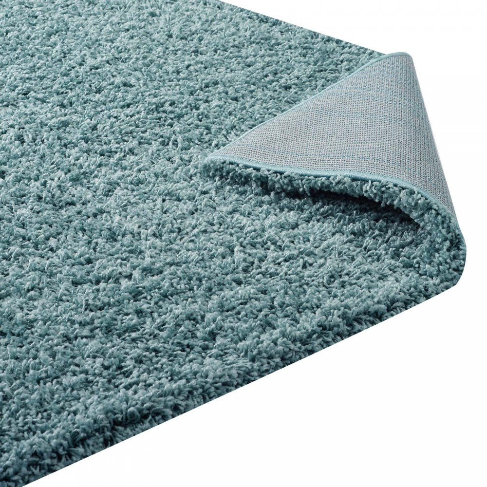 Enyssa Solid 5x8 Shag Area Rug, Aqua Blue and Ivory