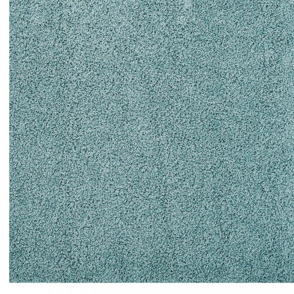 Enyssa Solid 5x8 Shag Area Rug, Aqua Blue and Ivory