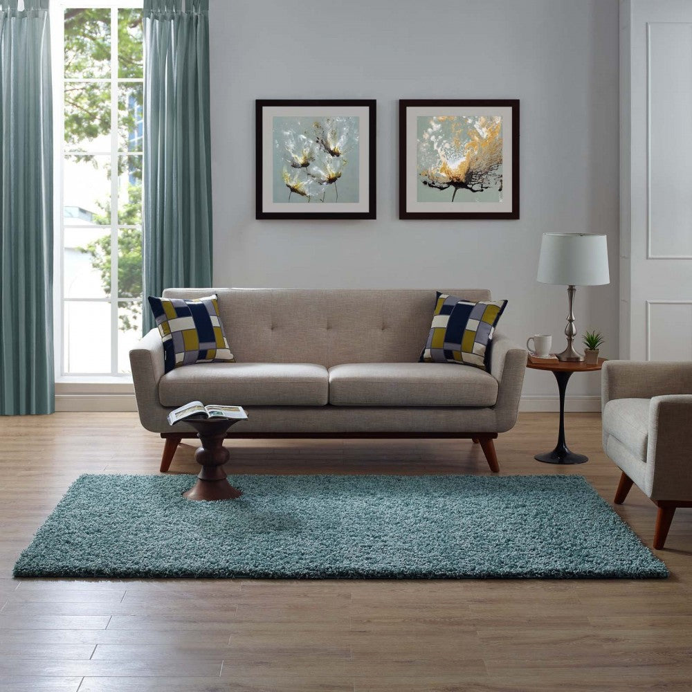 Enyssa Solid 5x8 Shag Area Rug, Aqua Blue and Ivory