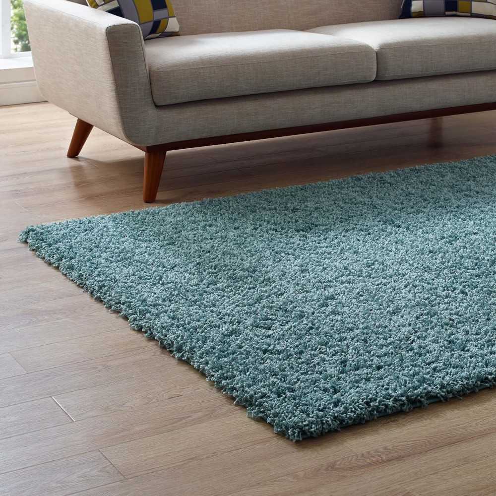 Enyssa Solid 5x8 Shag Area Rug, Aqua Blue and Ivory