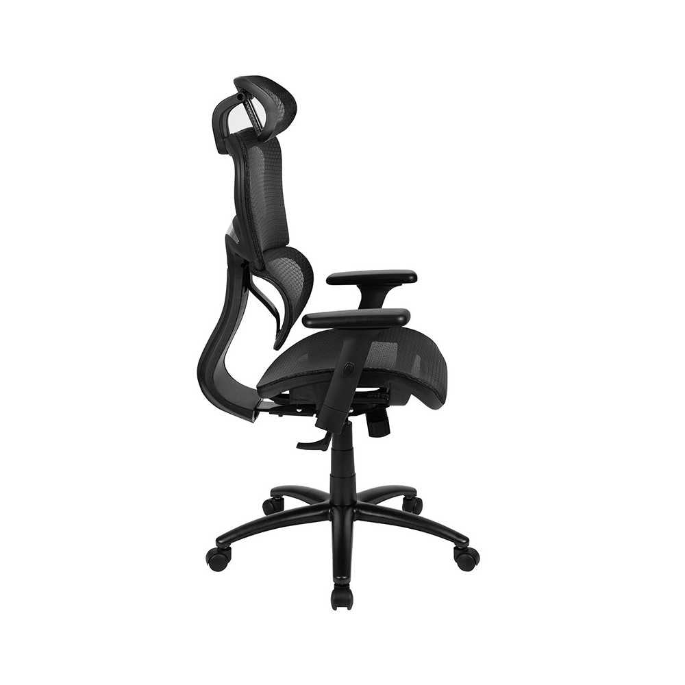 Ergonomic Mesh Office Chair with 2-to-1 Synchro-Tilt, Adjustable Headrest, Lumbar Support, and Adjustable Pivot Arms in Black