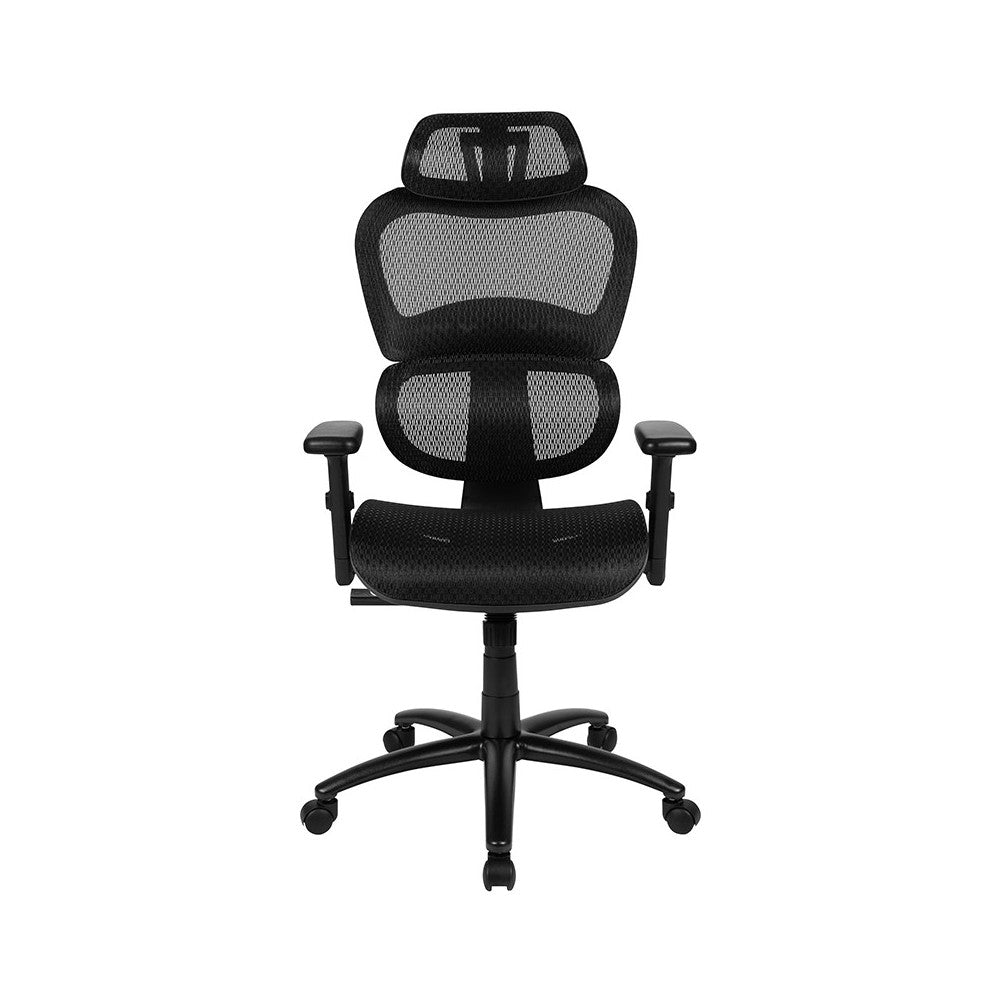 Ergonomic Mesh Office Chair with 2-to-1 Synchro-Tilt, Adjustable Headrest, Lumbar Support, and Adjustable Pivot Arms in Black
